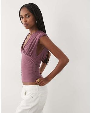 Miss Selfridge V-neck Ruched Tank Top - Purple