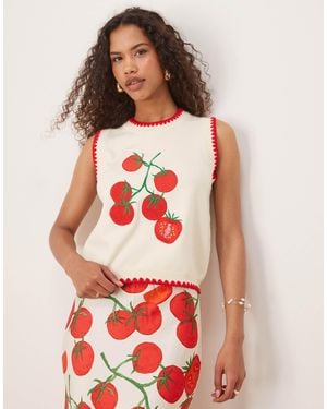 Never Fully Dressed Contrast Stitch Tomato Knit Vest Top - Red