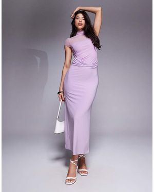 ASOS Midi Dress With Cowl Skirt Detail And Layered Bodice - Purple
