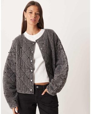 ASOS Quilted Jacket With Embellished Detail - Grey