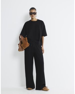 River Island Premium High Waisted Wide Leg Joggers - Blue