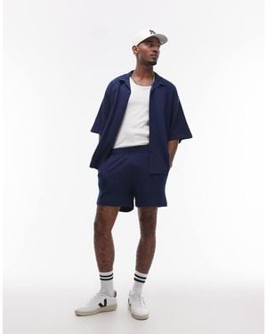 TOPMAN Oversized Fit Waffle Short - Blue