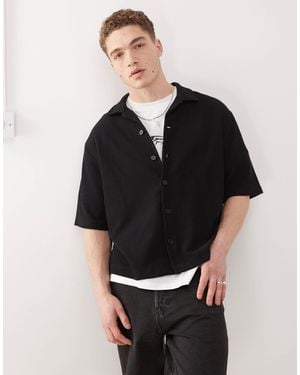 Weekday Rib Oversized Resort Short Sleeve Shirt - Black
