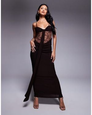 ASOS Devore Hybrid Slinky Maxi Dress - Brown