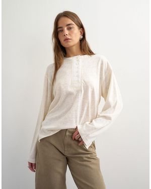 TOPSHOP Langärmliges henley-shirt mit breiter knopfleiste - Natur