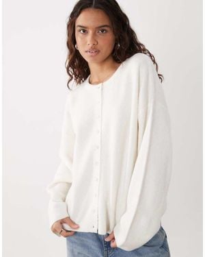 ASOS Fluffy Relaxed Crew Neck Cardigan - White