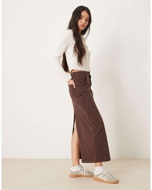 ASOS – maxirock aus denim mit stich und schlitz hinten - Natur