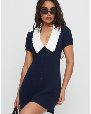 Princess Polly Fabiola Contrast Collared Button Up Tie Back Mini Dress - Blue