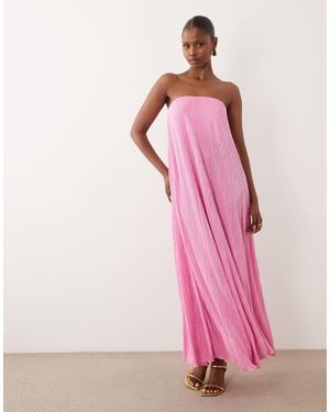 ASOS Plisse Bandeau Trapeze Midi Dress - Pink