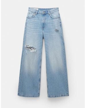 Pull&Bear Jeans Larghi Pallido A Vita Media - Blu