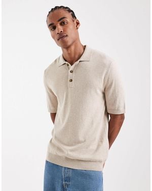 Only & Sons Knit Short Sleeve Polo Shirt - Natural