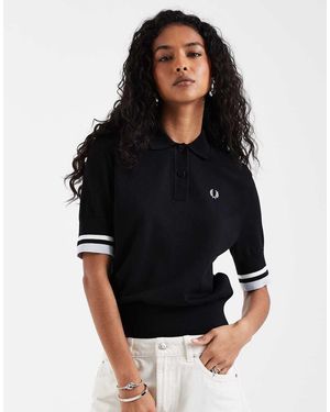 Fred Perry Bold Tipped Knitted Polo Shirt - Black