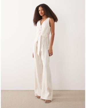 Mango – neckholder-jumpsuit aus leinen - Natur