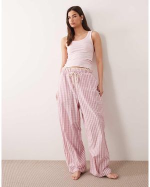 ASOS Textured Pyjama Trousers With Lace Waistband Trim - Pink