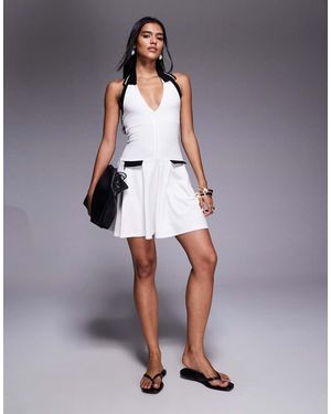 River Island Contrast Collared Halterneck Tennis Dress - Grey