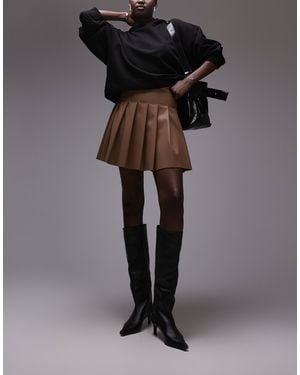 TOPSHOP Tall Faux Leather Clean Pleat Mini Skirt - Black
