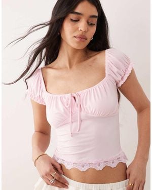 Miss Selfridge Milkmaid Top With Lace Hem - Pink