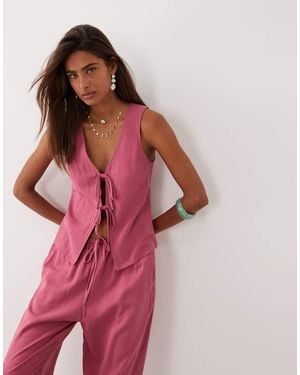 Miss Selfridge Linen Look Tie Front Waistcoat - Pink