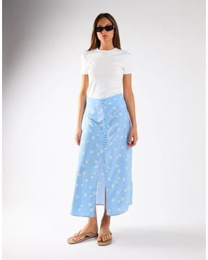 Glamorous Button Up Midi Skirt - Blue