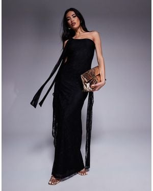 ASOS – maxikleid aus er spitze mit one-shoulder-träger und geknotetem rockdetail - Blau