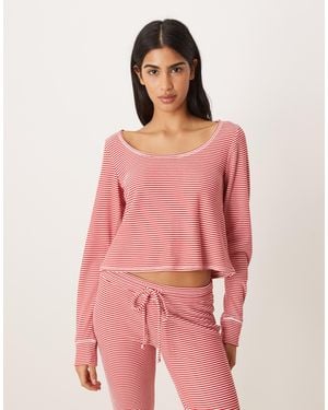 Hollister Gilly hicks - crop top d'ensemble rayé en tissu gaufré à manches longues - Rose