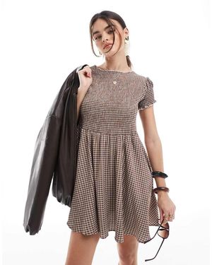 Daisy Street Vestito Grembiule Corto A Quadri - Marrone
