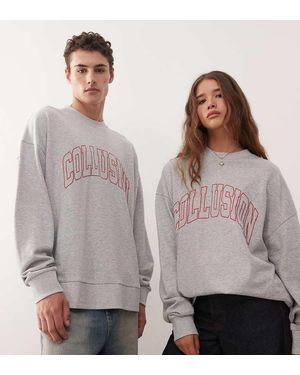 Collusion Felpa Mélange Con Stampa Rossa Stile College - Grigio