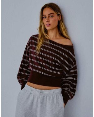 Bershka Asymmetric Neck Jumper - Brown