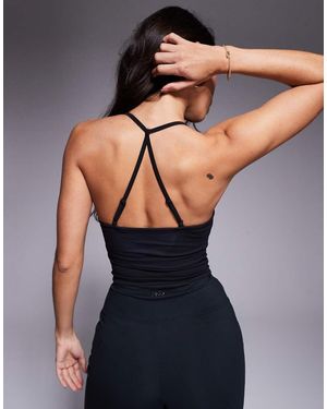 4505 Soft Touch Ruched Front Yoga Cami With Inner Bra - Black