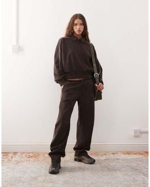 Monki Co-Ord Barrel Leg Joggers With Piping Detail - Brown