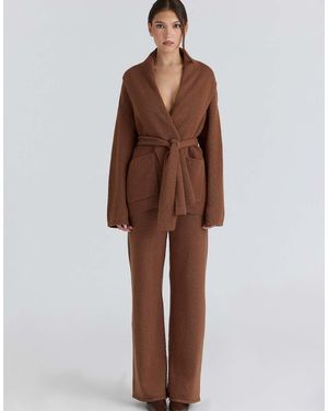 House Of Cb Madison Tan Pure Wool Draped Front Cardigan - Brown