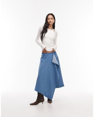 ASOS Asymmetrical Hem Soft Denim Skirt - Blue