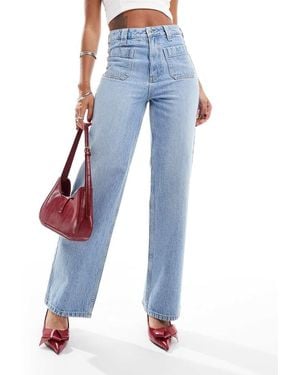 New Look Wide Leg Patch Pocket Jeans - Blue