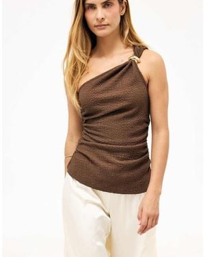 NA-KD One Shoulder Twist Buckle Top - Brown