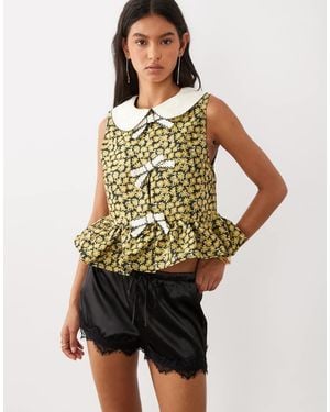 Sister Jane Mouwloze Blouse Van Jacquard Met Peplum, Kraagdetail En Bloemenprint - Meerkleurig