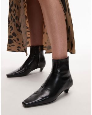 Mango Leather Square Toe Kitten Heel - Brown
