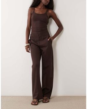 Mango Jersey Broek Met Rechte Pijpen - Bruin