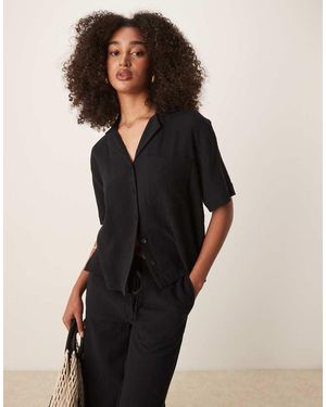 Gina Tricot Camisa Negra Holgada De Manga Corta De Gasa De (Parte De Un Conjunto) - Negro