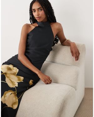 Pretty Lavish Kiara Satin Halter Neck Open Back Maxi Dress - Brown