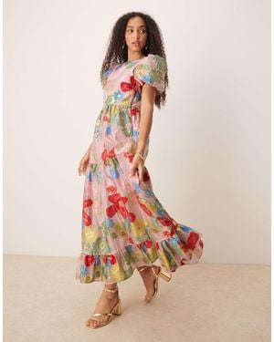 Sister Jane Dream - camellia - robe longue en jacquard à fleurs - Rose