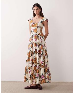 ASOS Scoop Neck Short Sleeve Maxi Dress With Godets - Natural