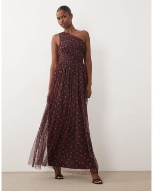 LACE & BEADS Tulle One-shoulder Maxi Dress - Purple