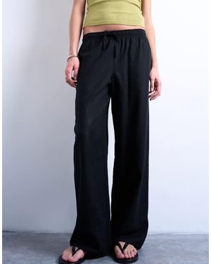 TOPSHOP Linen Straight Leg Trouser With Deep Cuff - Blue