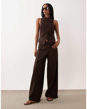 ASOS Broek Van Linnenmix Met Lage Taille En Strikdetail - Bruin