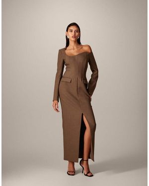 ARRANGE Wave Neckline Asymmetric Structured Midi Dress - Natural