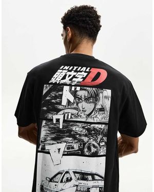 Bershka Initial D Print Short Sleeve T-shirt - Black