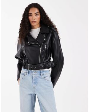 ASOS Asos Design Tall Leather Look Shrunken Biker Jacket - Black
