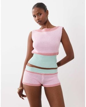 Kiwi & Co Knitted Colorblock Micro Shorts Co-Ord - Pink
