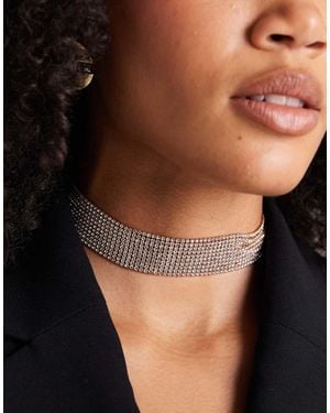 ASOS Multi-Row Choker With Faux Sparkly Crystal Detail - Brown