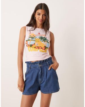 ASOS High Rise Pleated Denim Short With Paperbag Waist - Blue